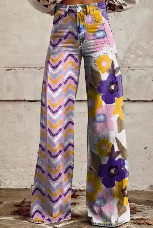 EMMA | Pantalon bohème fleuri taille haute pour un confort artistique au festival