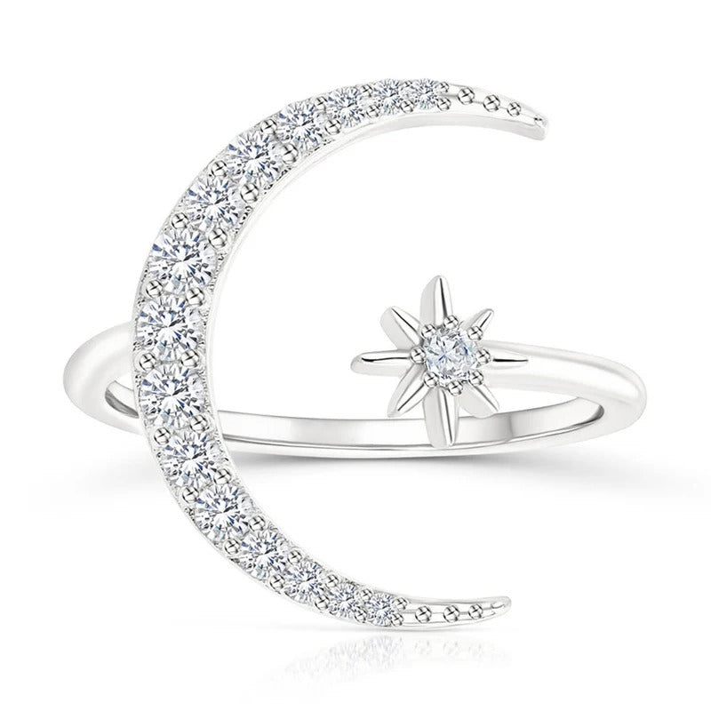 Bague Lune et Étoiles en Argent