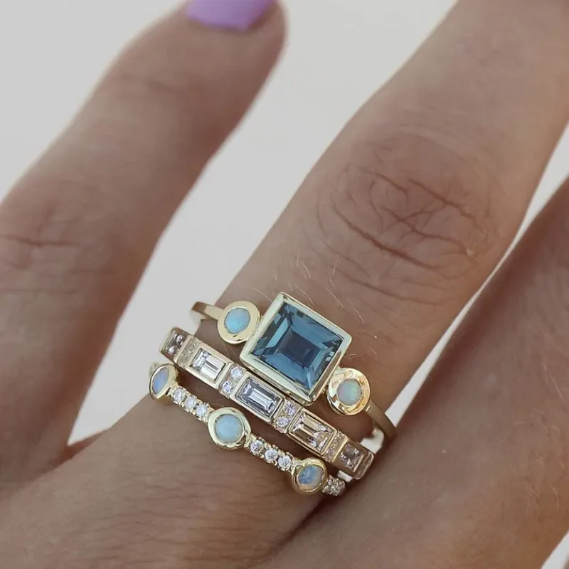 Ocean - Set of Vintage Blue Crystal Rings