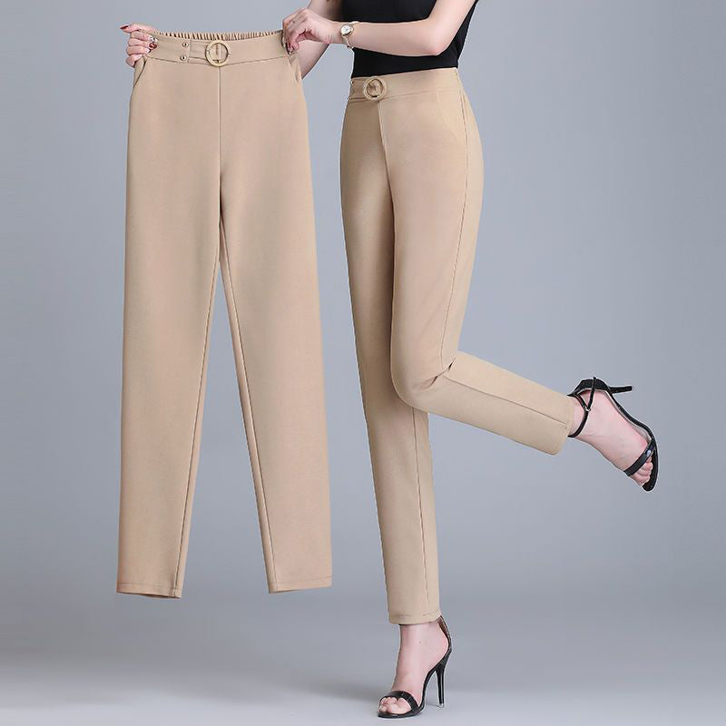 Pantalon femme longueur cheville avec taille haute et coupe confortable