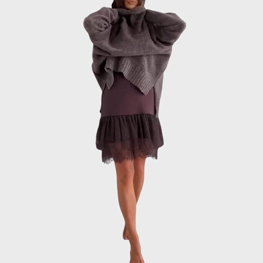 Mila | Oversized Knit Sweater & Lace Slip Dress Set