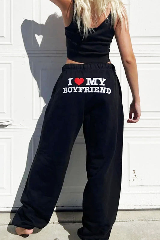 (TESTÉ) Pantalon de survêtement imprimé I Love MY BOYFRIEND