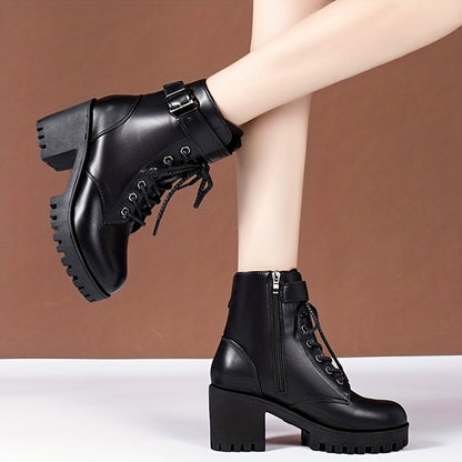 Vera | Chunky Heeled Lace-Up Ankle Boots