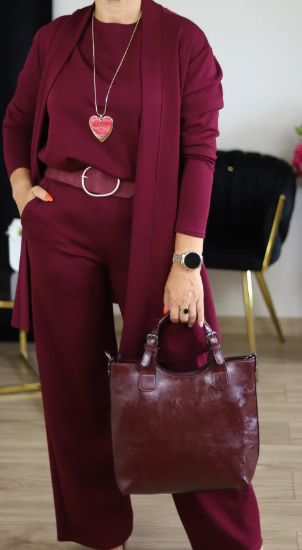 Ensemble élégant 3 pièces avec cardigan long, haut et pantalon 