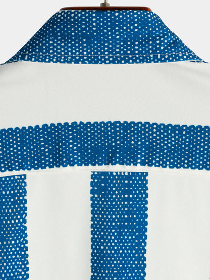 Chemise décontractée à manches courtes et rayures verticales bleu vintage pour homme