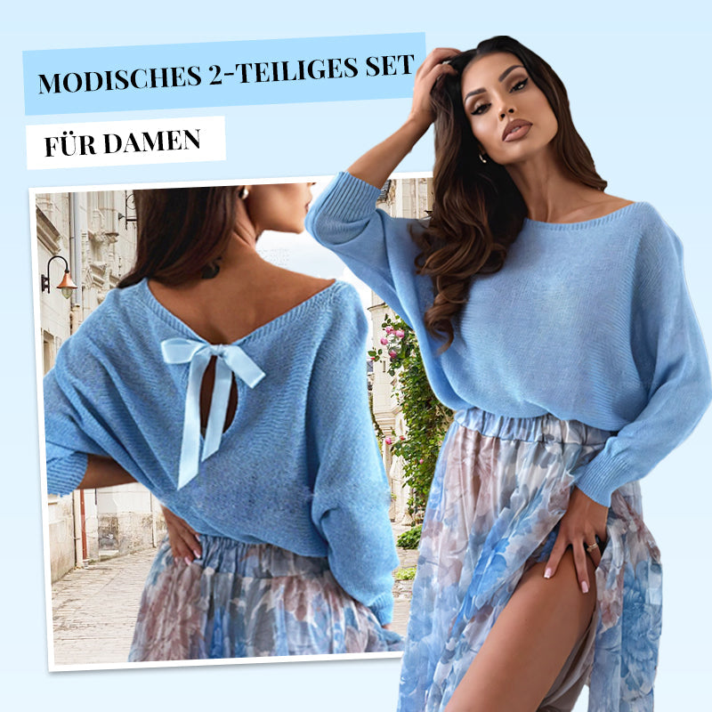 📣60% de réduction !!!💥Ensemble 2 pièces bleu : haut avec nœud dans le dos et jupe en tulle 