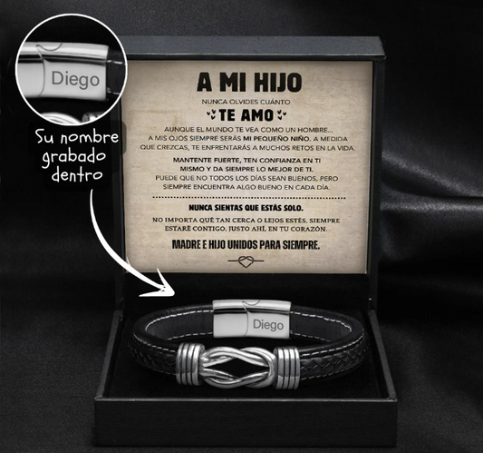 Bracelet Nœud Infini pour Fils - Coffret Cadeau Nom Gravé