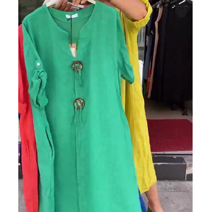 👗✨Robe décontractée à col en V en coton et lin