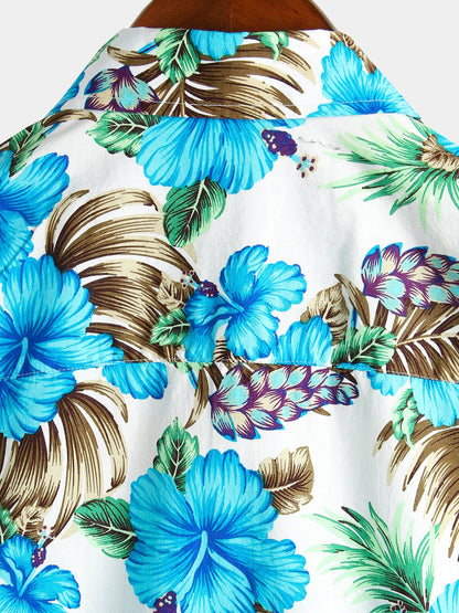 Chemise homme en pur coton à imprimé hawaïen