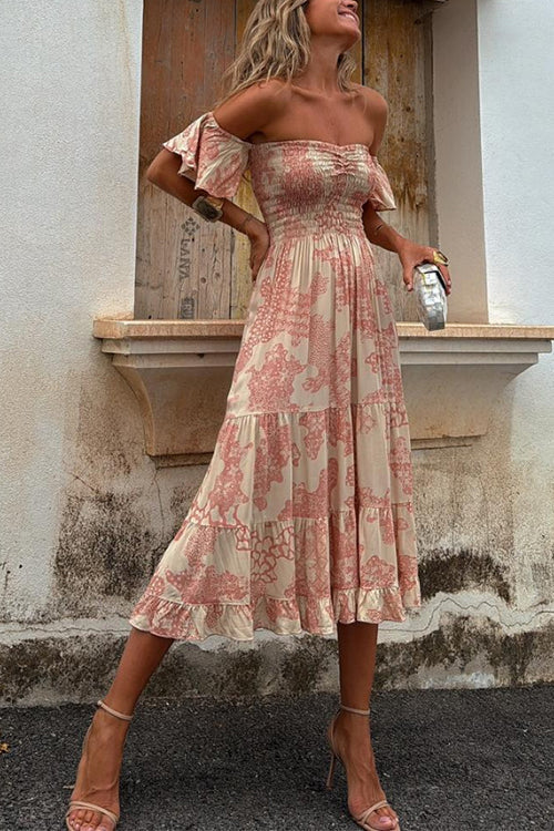 Kalypso | Robe midi imprimée à volants