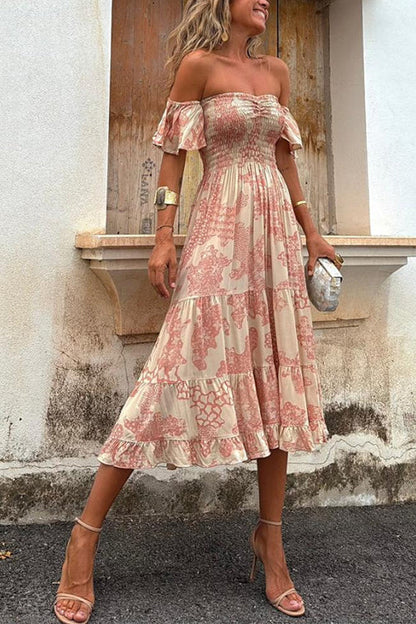 Kalypso | Robe midi imprimée à volants