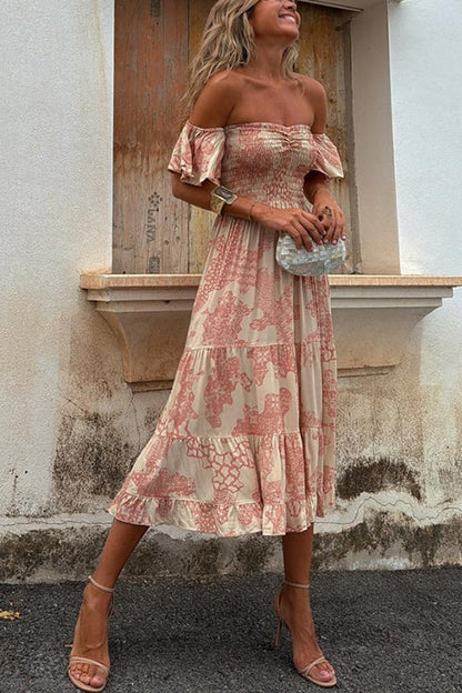 Kalypso | Robe midi imprimée à volants