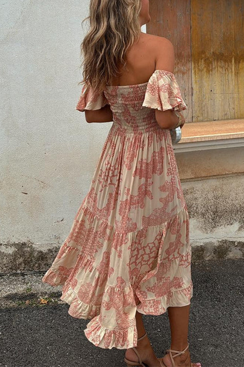 Kalypso | Robe midi imprimée à volants