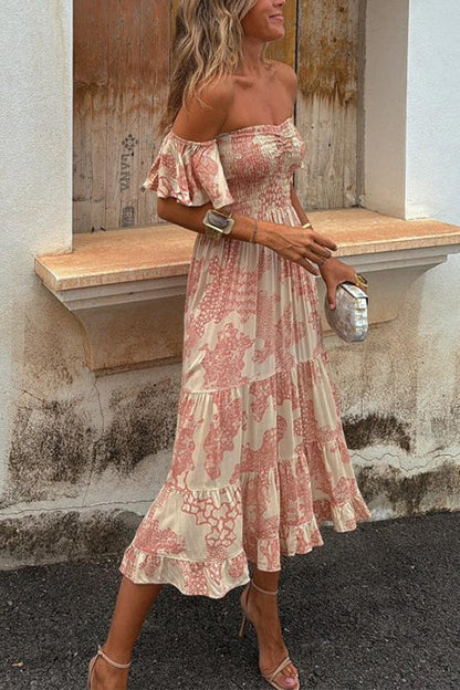 Kalypso | Robe midi imprimée à volants