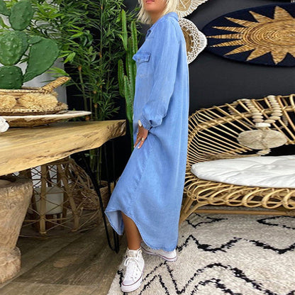 Leena™ - Robe longue en jean à manches longues