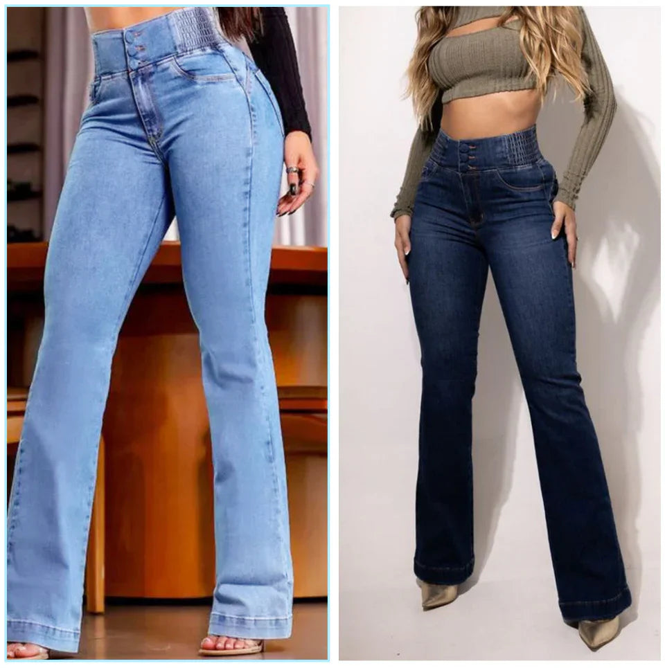 Jean évasé extensible taille haute