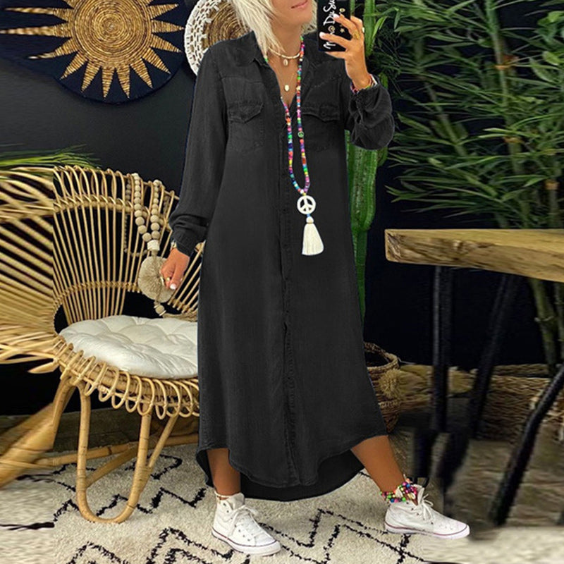 Leena™ - Robe longue en jean à manches longues