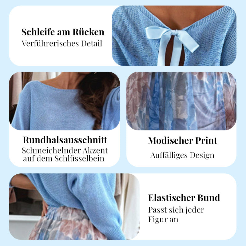 📣60% de réduction !!!💥Ensemble 2 pièces bleu : haut avec nœud dans le dos et jupe en tulle 