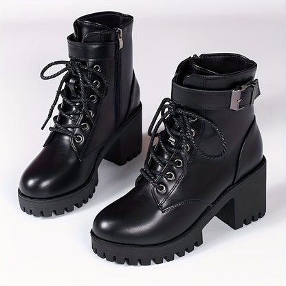 Vera | Chunky Heeled Lace-Up Ankle Boots