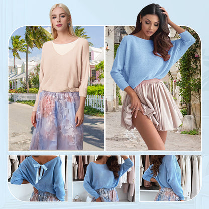 📣60% de réduction !!!💥Ensemble 2 pièces bleu : haut avec nœud dans le dos et jupe en tulle 