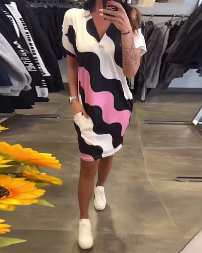 KARINA | ROBE IMPRIMÉ VAGUE À COL EN V 