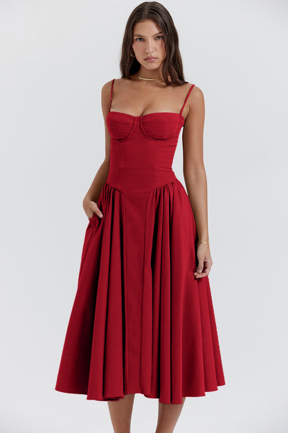 Robe mi-longue sans manches coupe corset