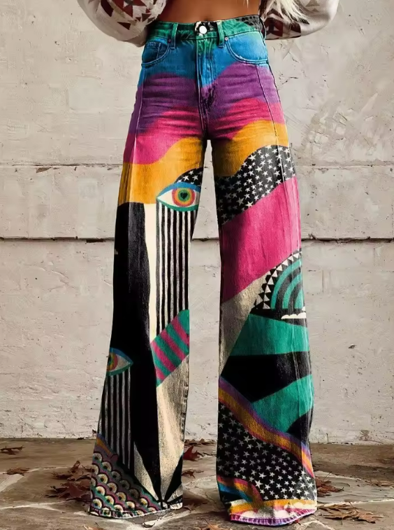 HÉLÈNE | Pantalon bohème évasé taille haute au style artistique pour le festival
