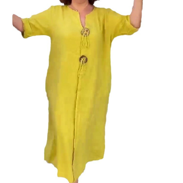 👗✨Robe décontractée à col en V en coton et lin