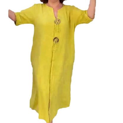 👗✨Robe décontractée à col en V en coton et lin