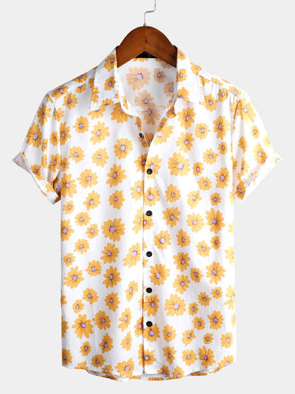 Chemise hawaïenne tropicale en coton à imprimé marguerites pour homme