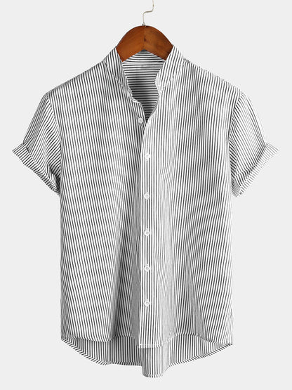 Chemises rayées à manches courtes en coton respirant pour hommes