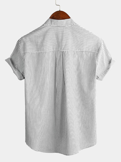 Chemises rayées à manches courtes en coton respirant pour hommes