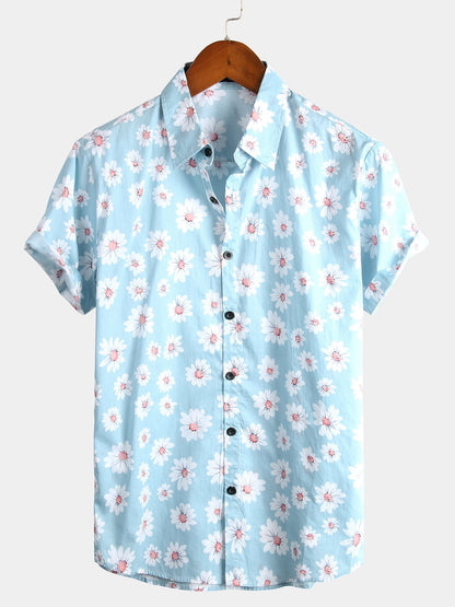 Chemise hawaïenne tropicale en coton à imprimé marguerites pour homme