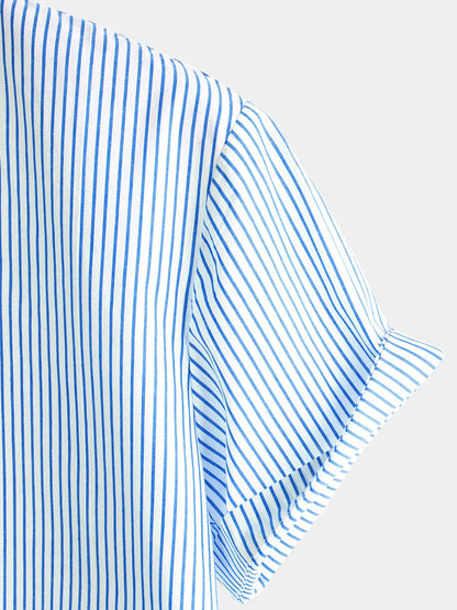 Chemises rayées à manches courtes en coton respirant pour hommes