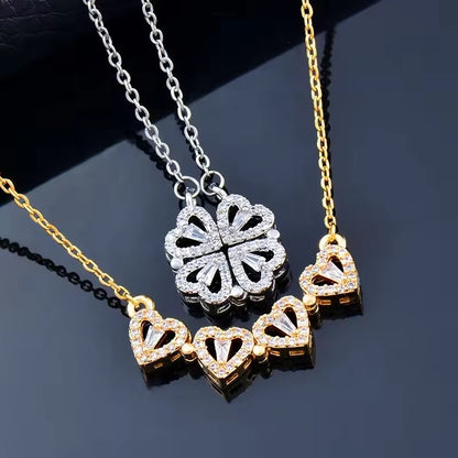 Collier trèfle à 4 feuilles « Porte-bonheur » avec coffret cadeau et rose éternelle