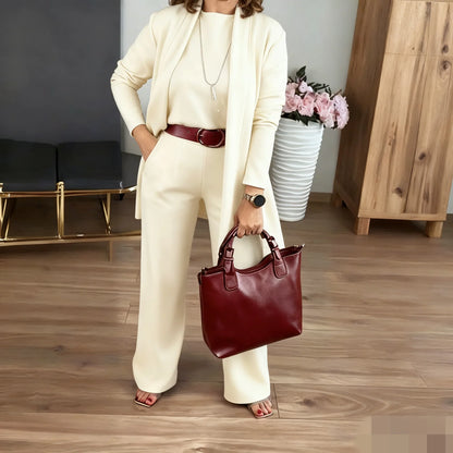 Ensemble élégant 3 pièces avec cardigan long, haut et pantalon 