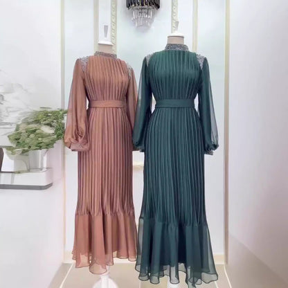 🌹Robe longue plissée avec cristaux scintillants 