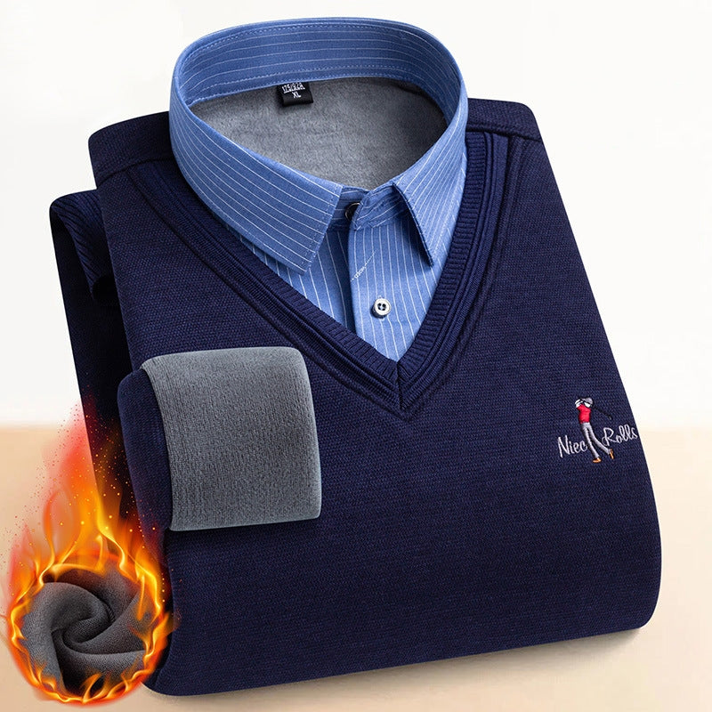 Pull thermique pour homme avec doublure en polaire double 