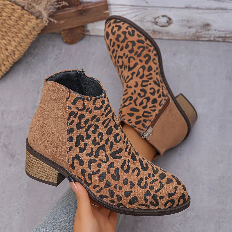 LunaStep™ Low-Heel Leopard Ankle Boots