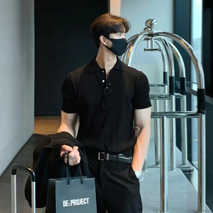 Ezra : Polo à revers en tricot texturé