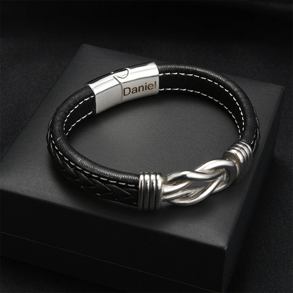 Bracelet Nœud Infini pour Fils - Coffret Cadeau Nom Gravé