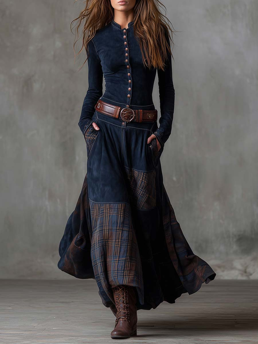 Elisa | Suede Maxi Dress with Belt