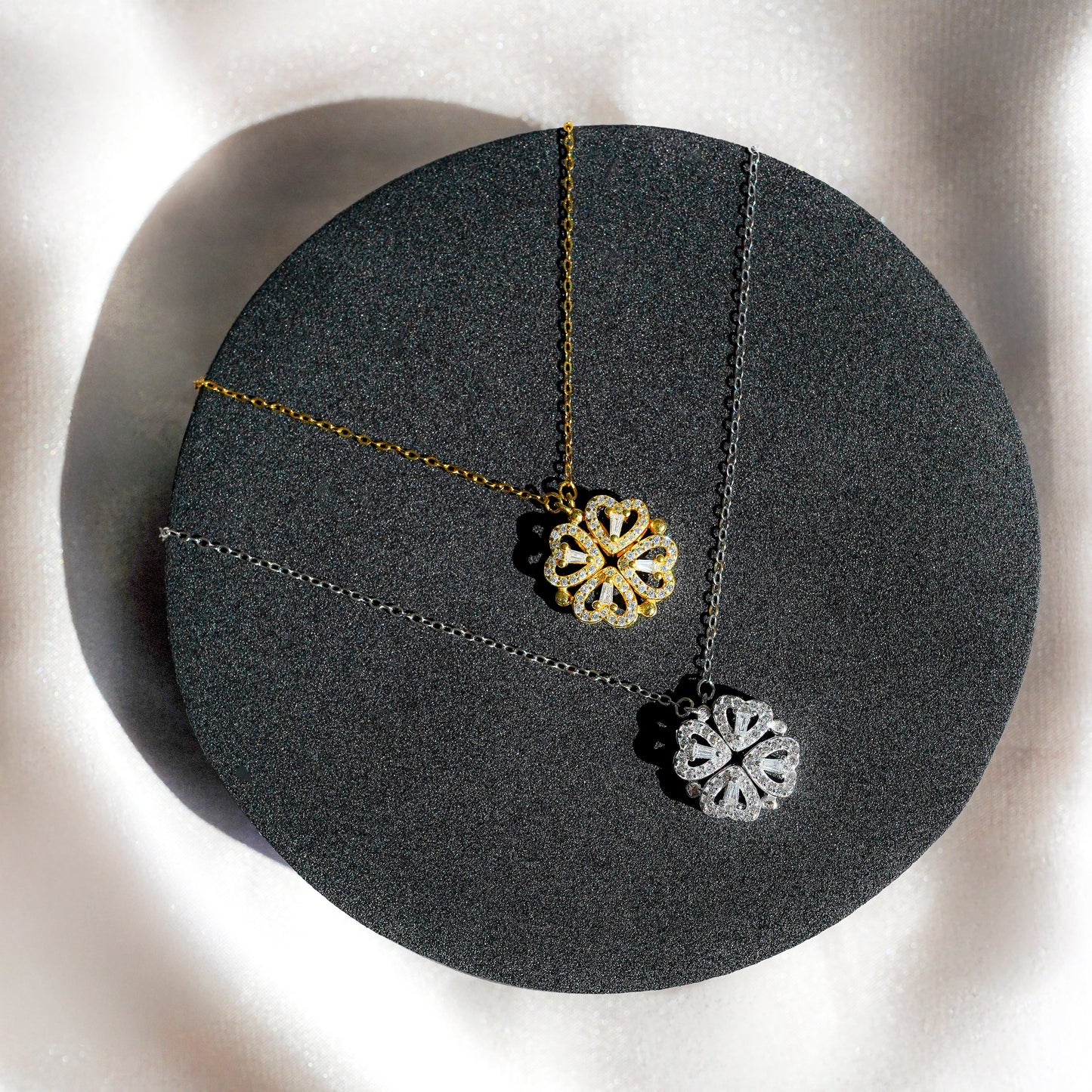 Collier trèfle à 4 feuilles « Porte-bonheur » avec coffret cadeau et rose éternelle