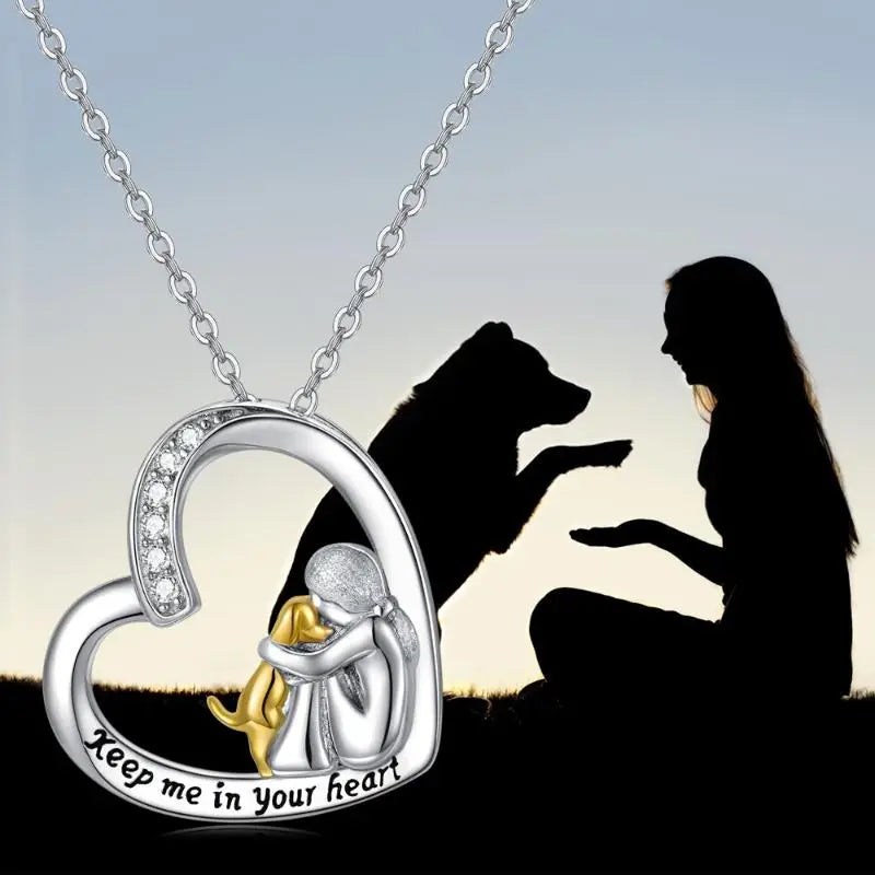 Alduna™ | Silver Necklace with Dog and Heart
