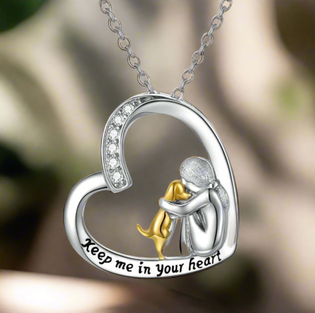 Alduna™ | Silver Necklace with Dog and Heart