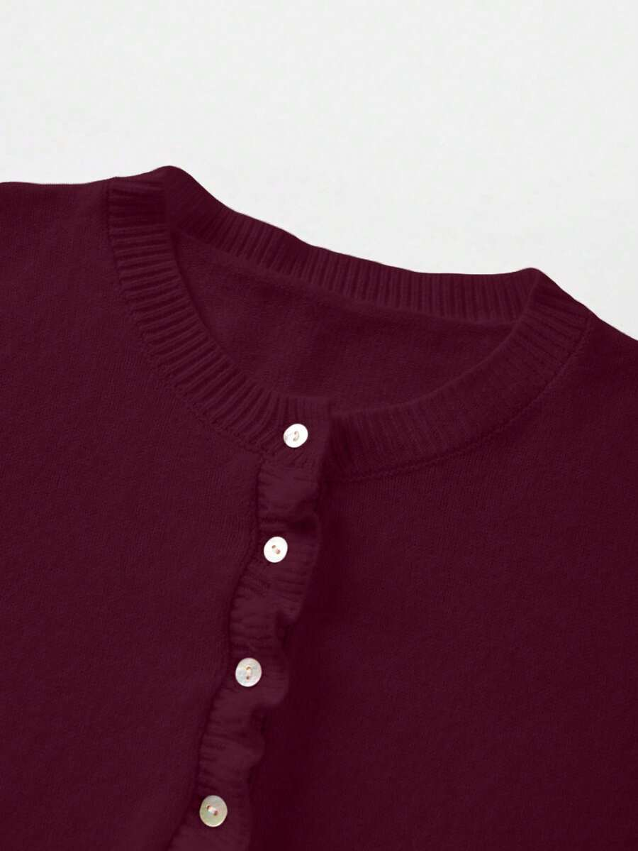 Elara | Cherry Red Ruffle Knit Cardigan