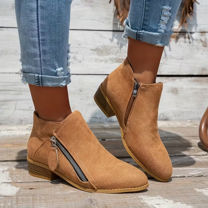 Soleva | Side-Zip Block Heel Ankle Boots