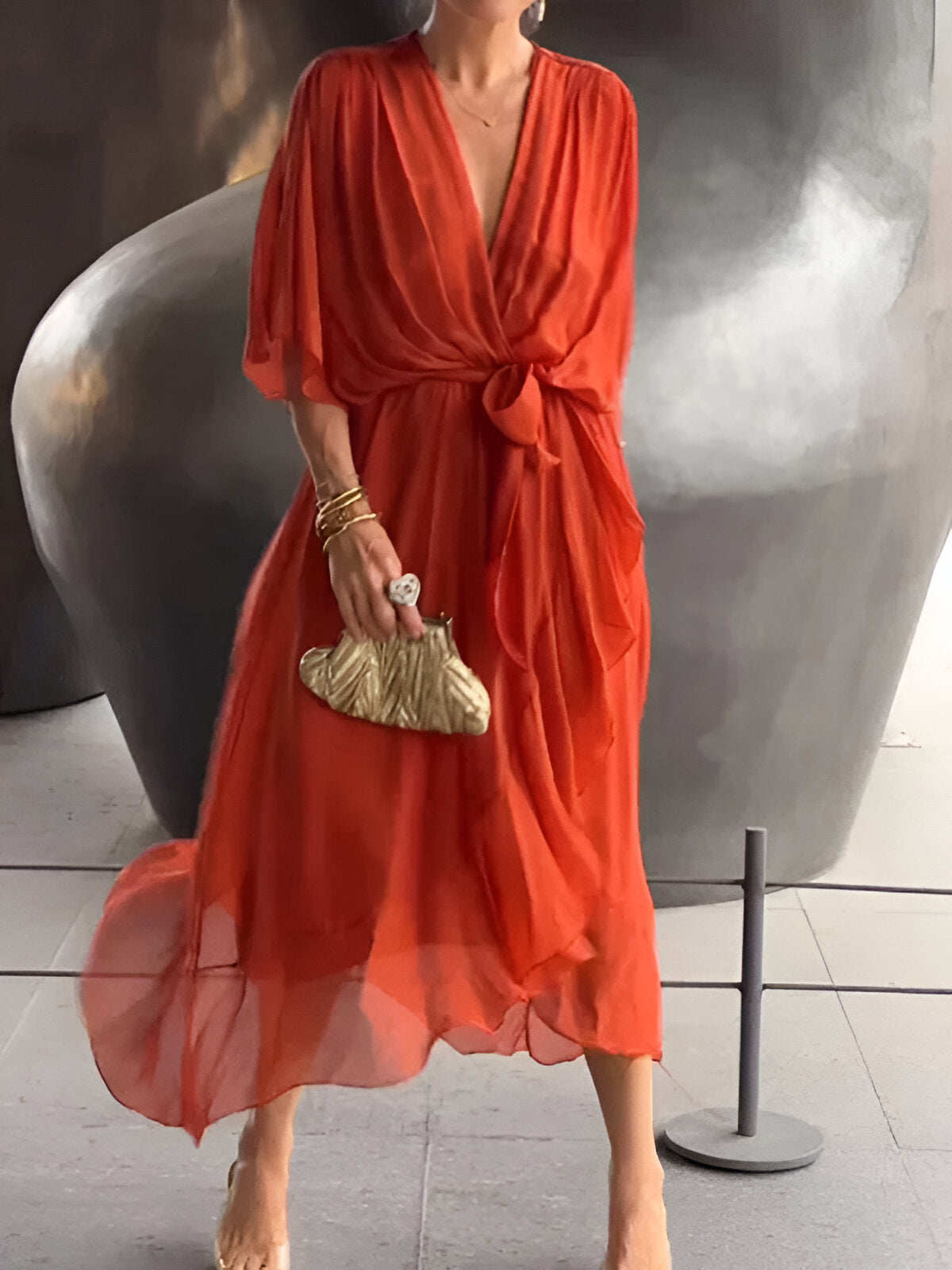 Monica - Robe en mousseline à col en V