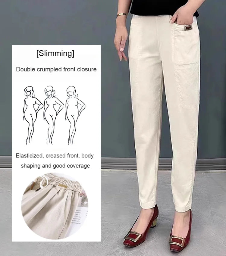 Pantalon taille élastique en coton pour femme 