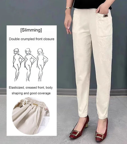 Pantalon taille élastique en coton pour femme 